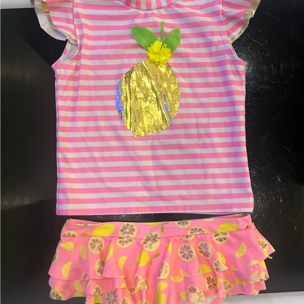 Pink Striped Lemon Swimsuit Set